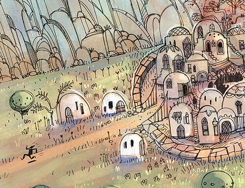 The Onion - book illustration - The first person who encountered the object running away to teach of initial learnings