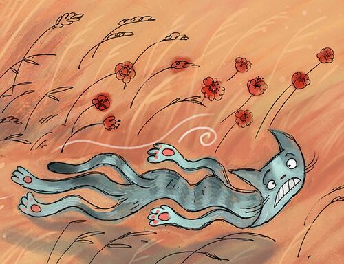 After a Swim - book illustration - crinkled unhappy cat